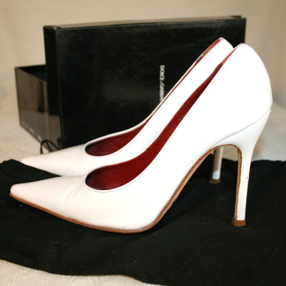 Dolce & Gabbana Nero White Leather Pumps Size 38 Eur. / 7.5 US - Picture 3 of 13